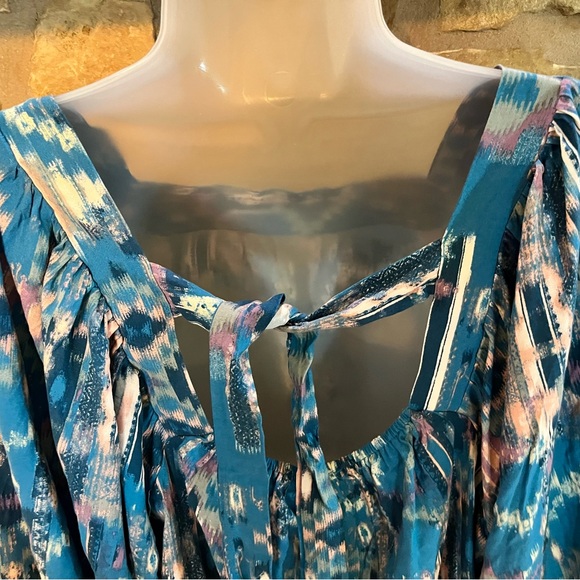 NWT Savanna Jane Turquoise Aztec Southwest Blouse 2X NEW Unique Tie In Back - Picture 7 of 16